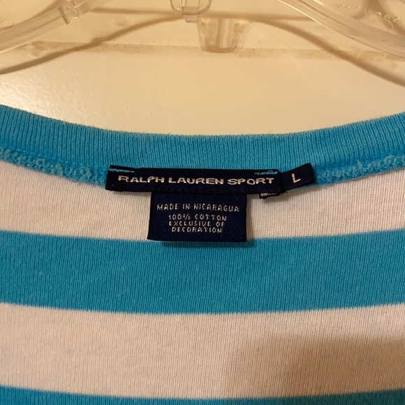 Ralph Lauren Turquoise & White Tripe Knit Tee Size Large - Picture 3 of 4